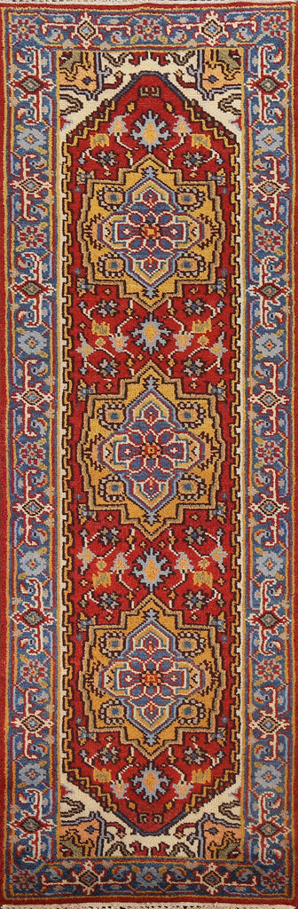 Hand-Knotted Red Heriz Serapi Oriental Runner Rug 3x8