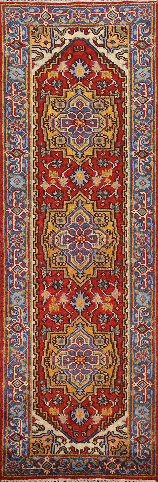 Hand-Knotted Red Heriz Serapi Oriental Runner Rug 3x8