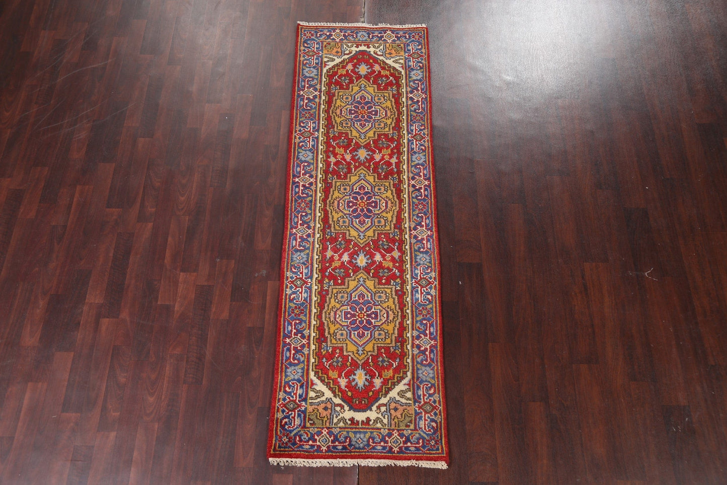 Red Wool Heriz Serapi Oriental Runner Rug 3x8