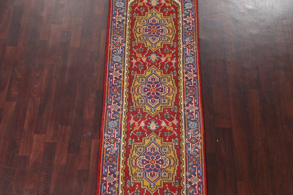 Red Wool Heriz Serapi Oriental Runner Rug 3x8