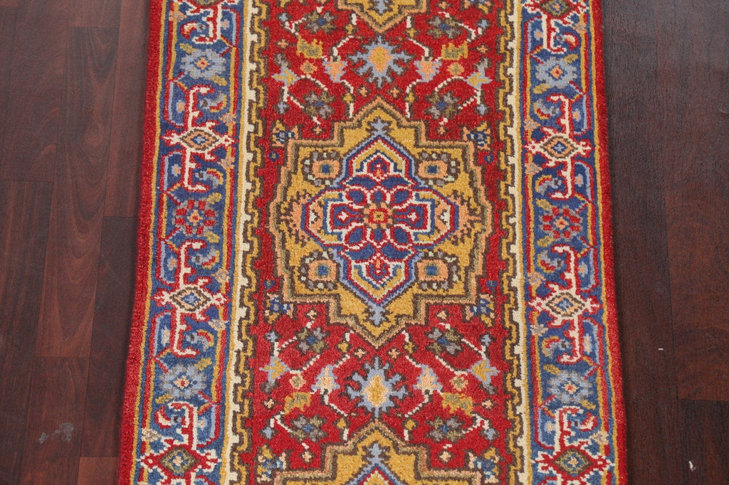 Red Wool Heriz Serapi Oriental Runner Rug 3x8