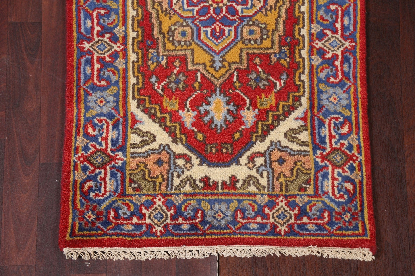 Red Wool Heriz Serapi Oriental Runner Rug 3x8