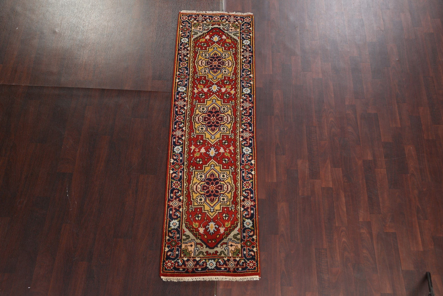 Red Wool Heriz Serapi Oriental Runner Rug 2x8