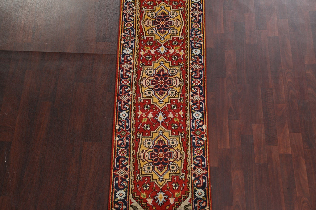 Red Wool Heriz Serapi Oriental Runner Rug 2x8