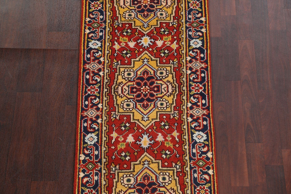 Red Wool Heriz Serapi Oriental Runner Rug 2x8