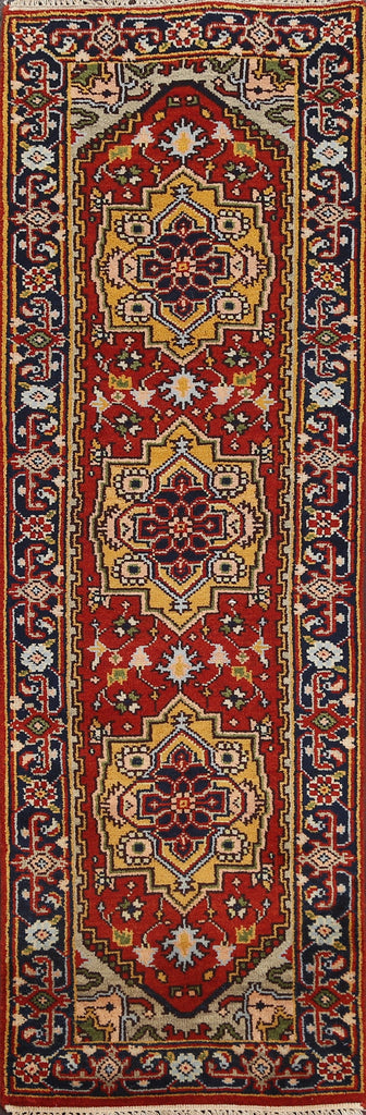 Red Wool Heriz Serapi Oriental Runner Rug 2x8