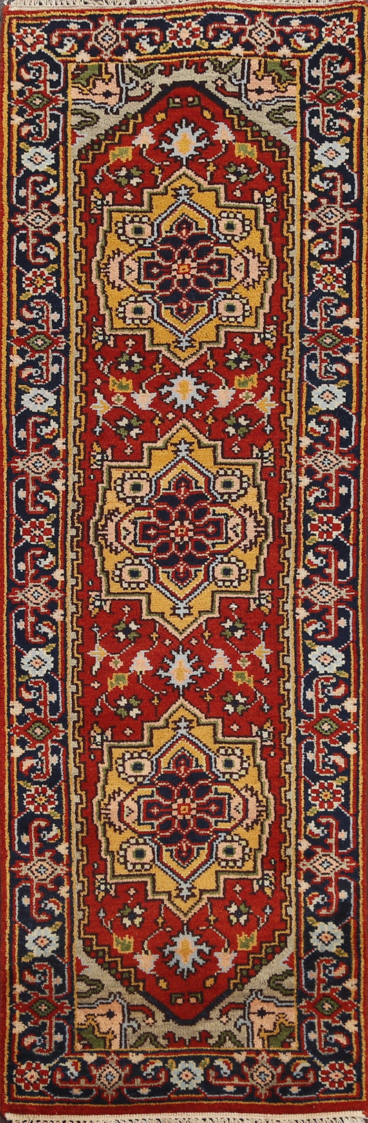 Red Wool Heriz Serapi Oriental Runner Rug 2x8