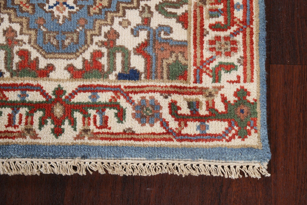 Light Blue Wool Heriz Serapi Oriental Runner Rug 3x8