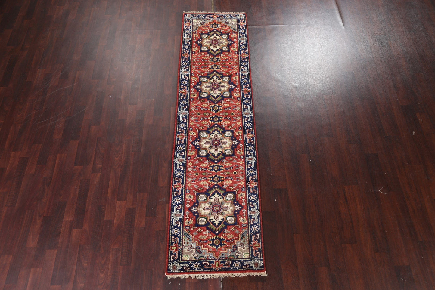 Red Geometric Heriz Serapi Oriental Runner Rug 3x10