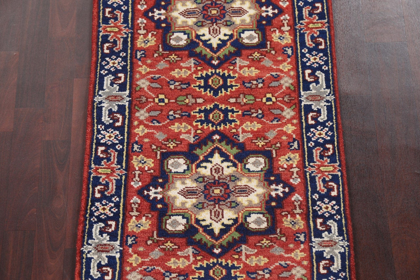 Red Geometric Heriz Serapi Oriental Runner Rug 3x10