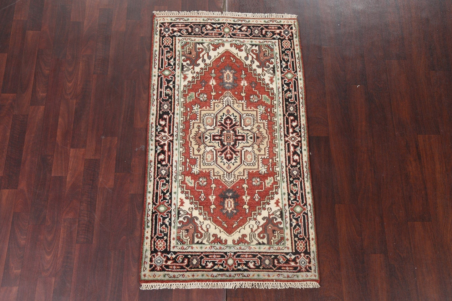 Red Geometric Heriz Serapi Oriental Handmade Rug 3x5