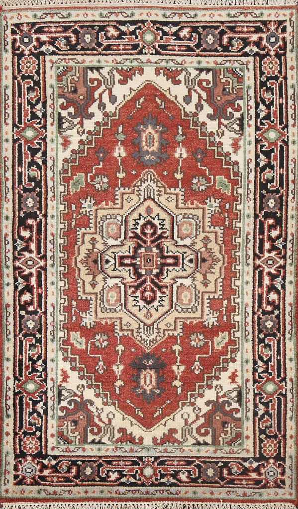 Red Geometric Heriz Serapi Oriental Handmade Rug 3x5