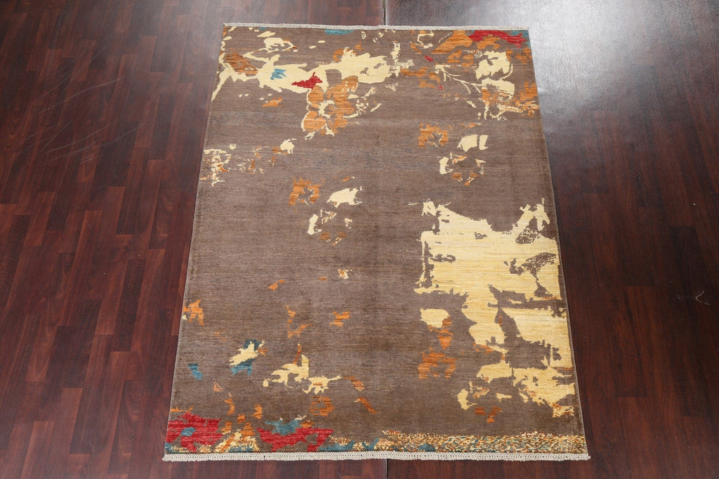 Brown Modern Abstract Oriental Area Rug 6x8