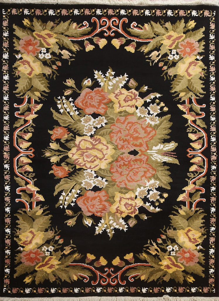 Vegetable Dye Aubusson Wool/ Silk Oriental Rug 6x8