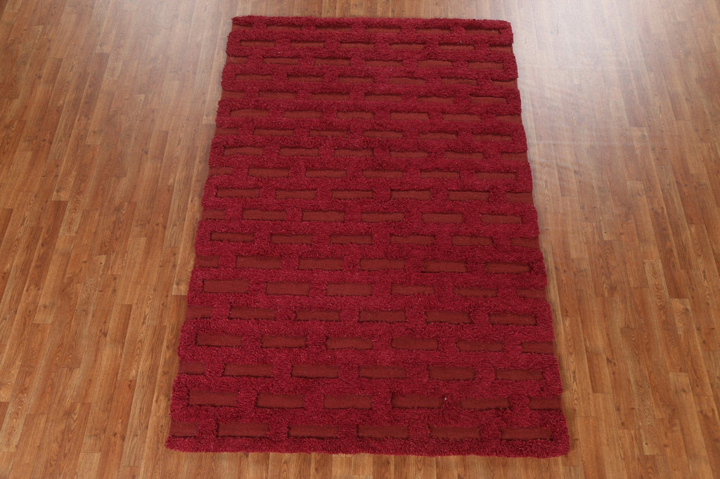 Red Handmade Moroccan Oriental Area Rug 5x8