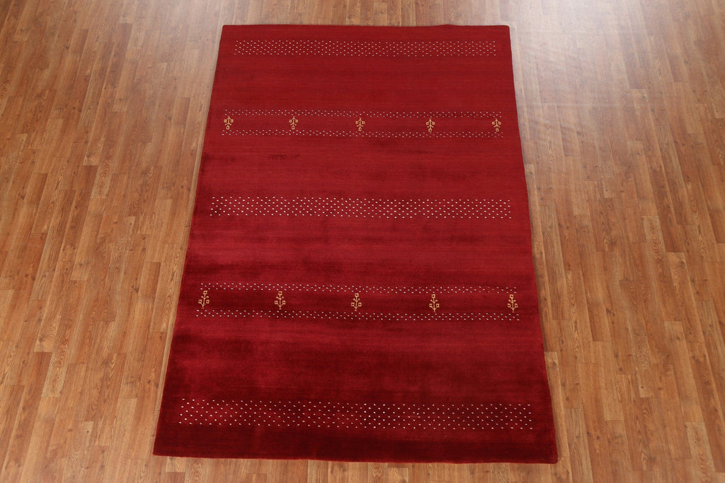 Red Wool Handmade Gabbeh Oriental Area Rug 6x8