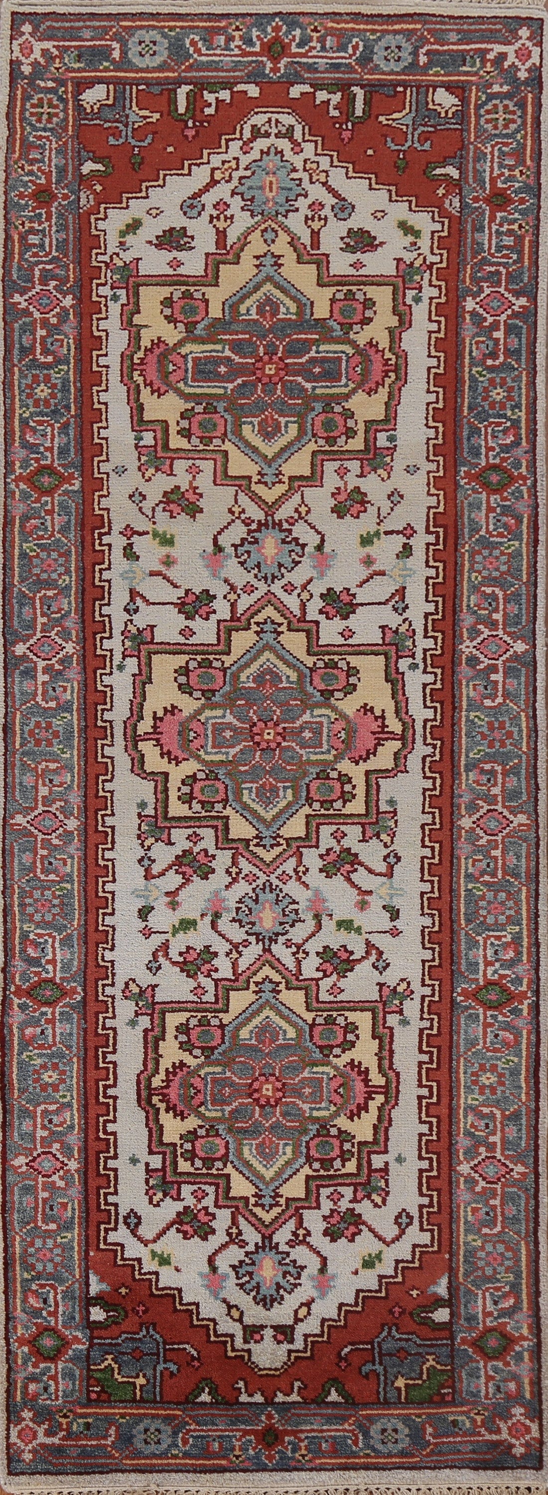 Handmade Heriz Serapi Oriental Runner Rug 3x8