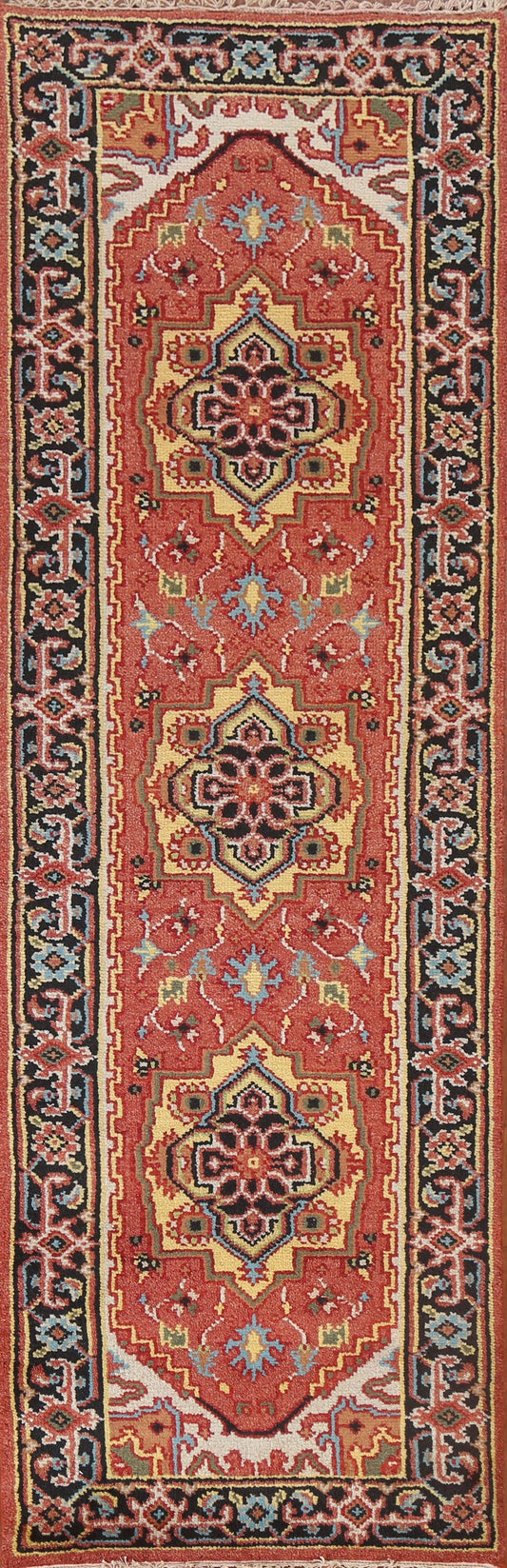 Hand-Knotted Heriz Serapi Oriental Runner Rug 3x8