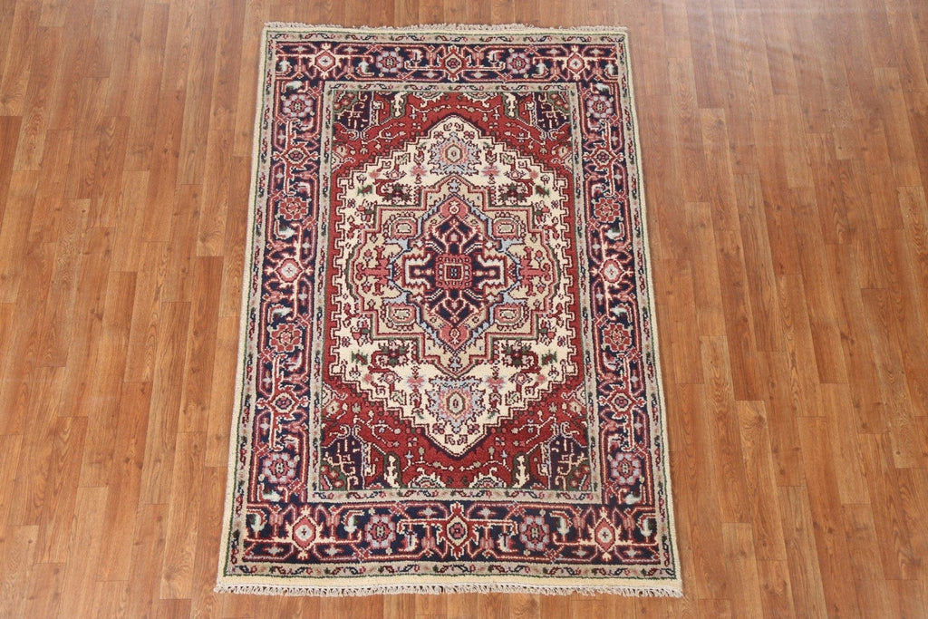 Hand-Knotted Wool Heriz Serapi Oriental Area Rug 4x6