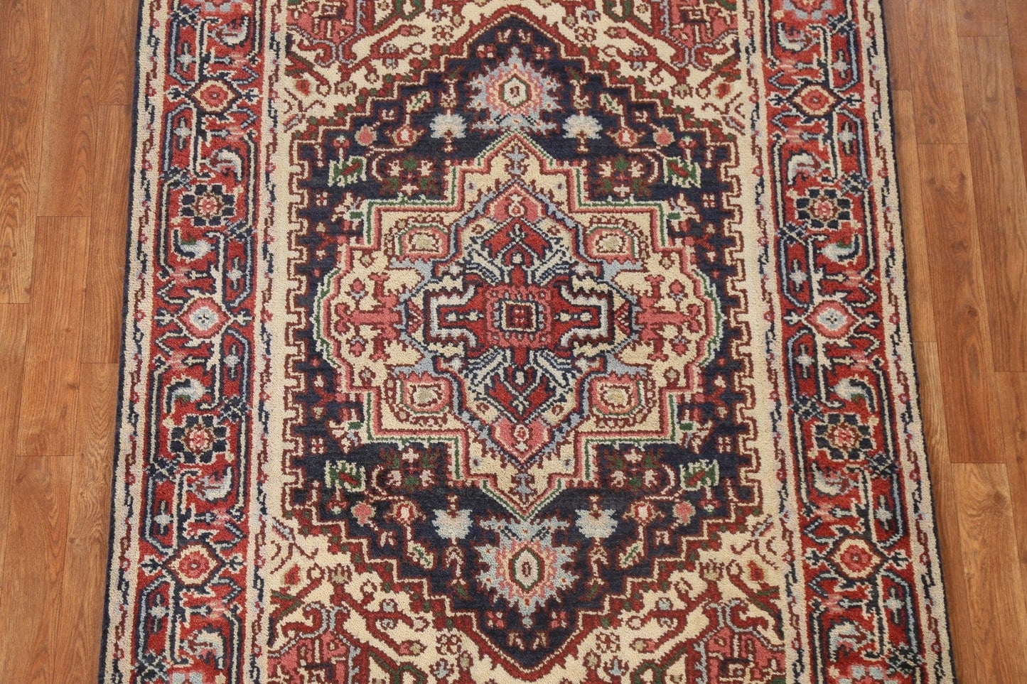 Navy Blue Geometric Heriz Serapi Oriental Area Rug 4x6