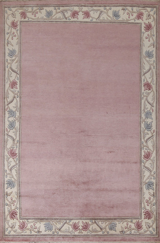 Light Pink Wool Nepalese Oriental Handmade Rug 6x8