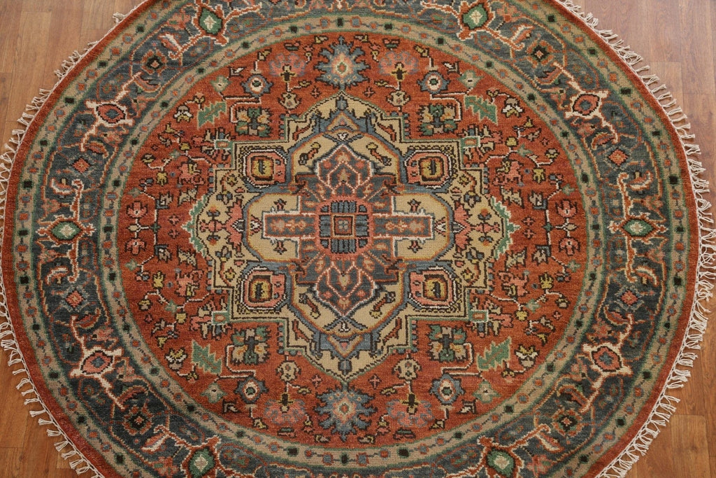 Orange Geometric Heriz Serapi Oriental Round Rug 6x6