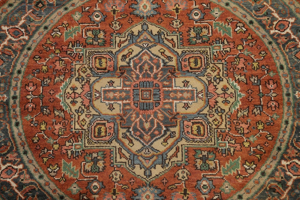 Orange Geometric Heriz Serapi Oriental Round Rug 6x6