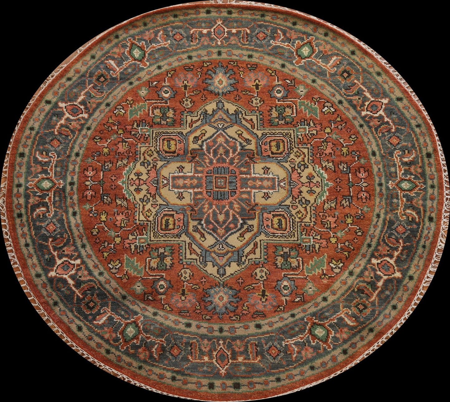 Orange Geometric Heriz Serapi Oriental Round Rug 6x6