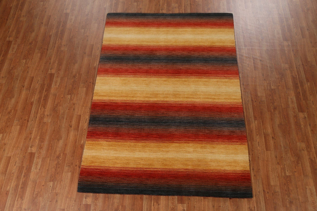 Stripe Wool Gabbeh Oriental Area Rug 6x8