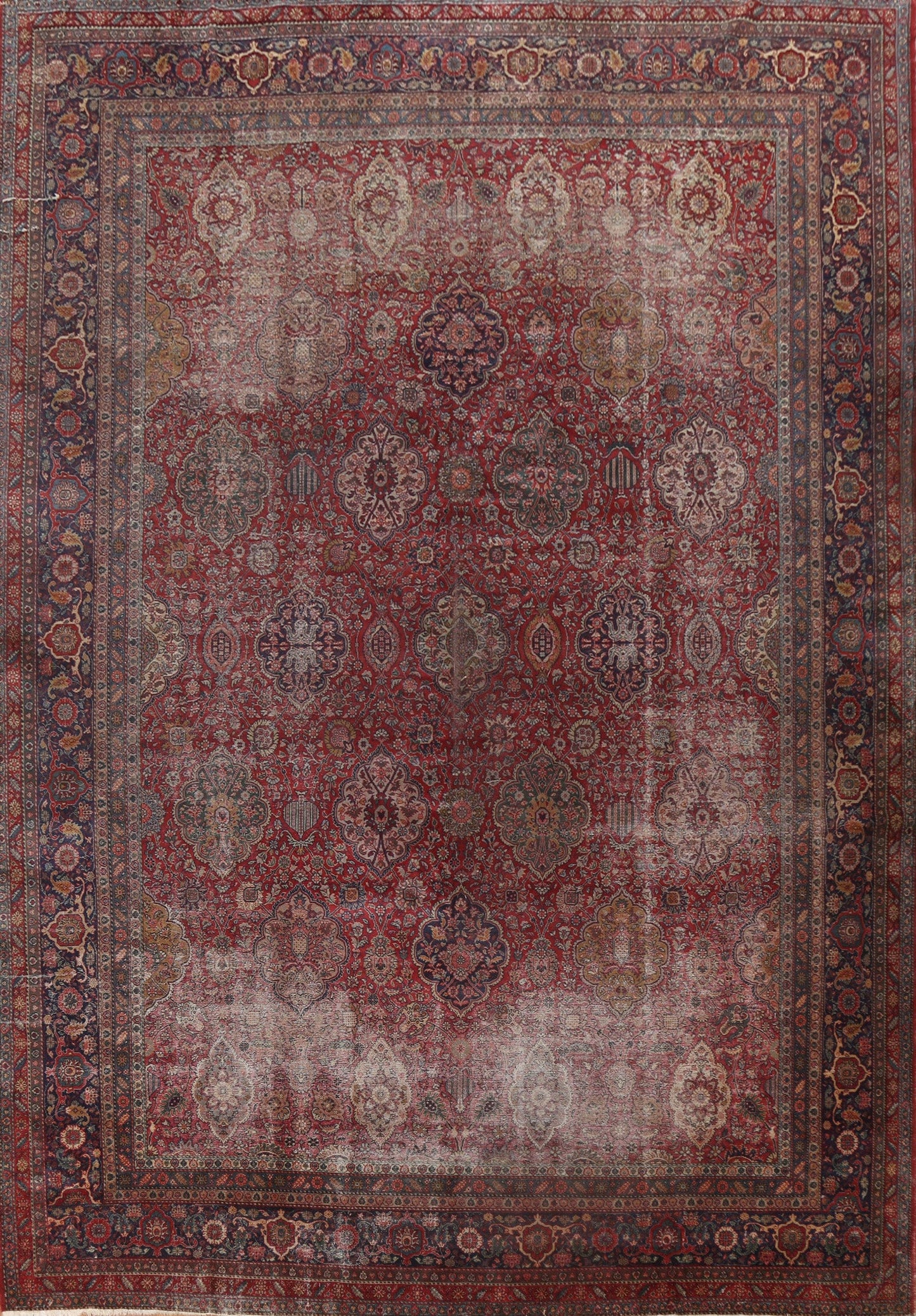 Pre-1900 Antique Vegetable Dye Mahal Persian Rug 12x15