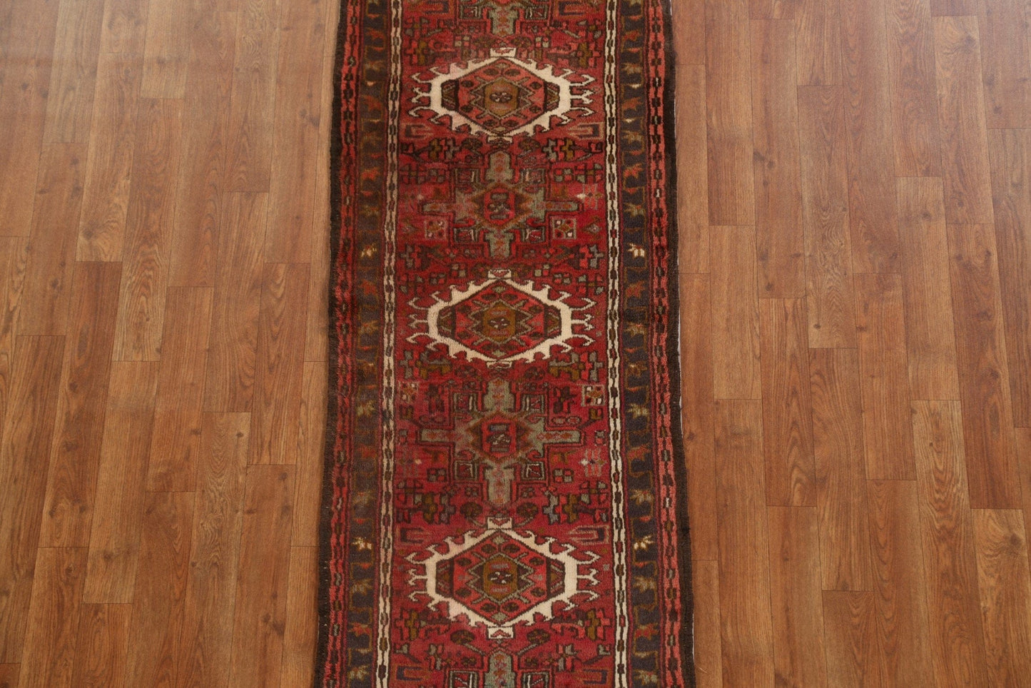 Tribal Geometric Red Gharajeh Persian Runner Rug 2x6