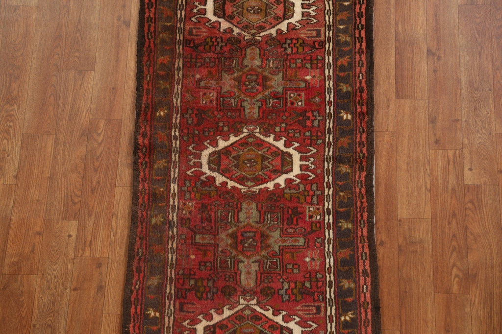 Tribal Geometric Red Gharajeh Persian Runner Rug 2x6