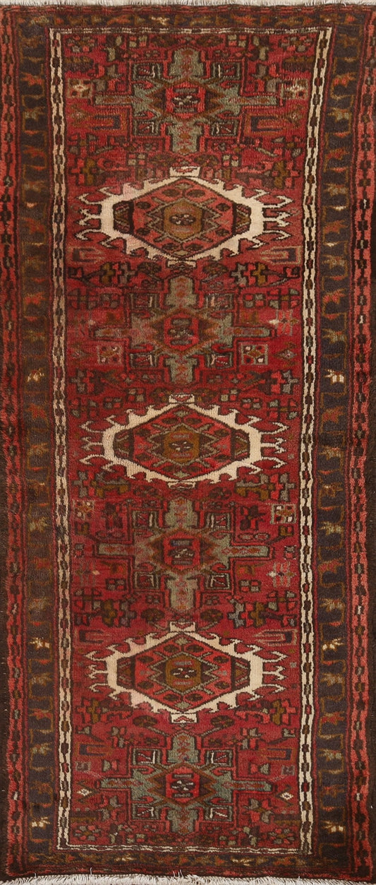 Tribal Geometric Red Gharajeh Persian Runner Rug 2x6