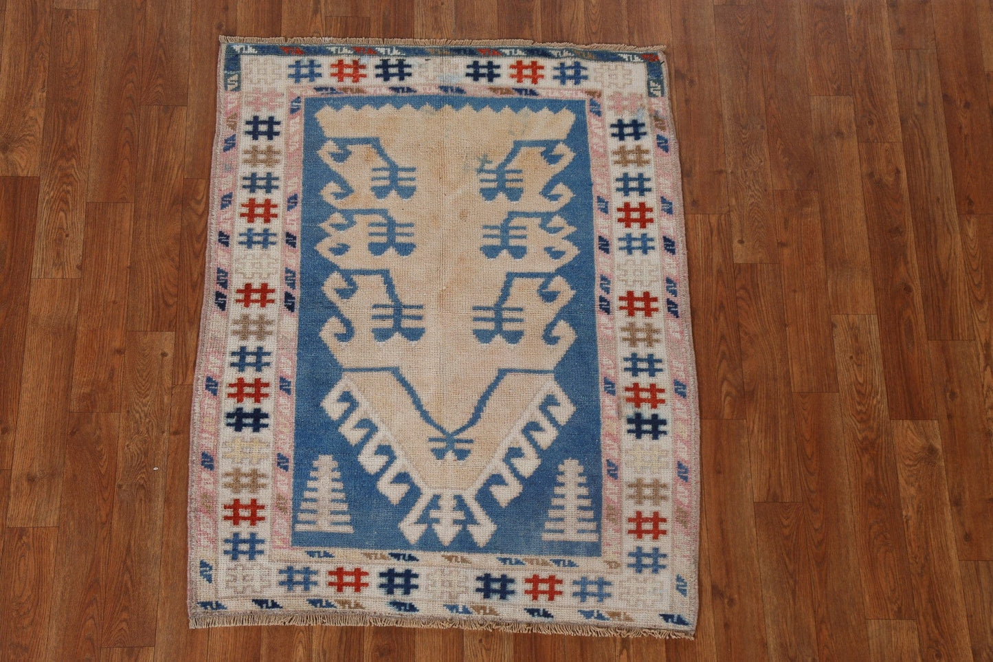 Vintage Geometric Anatolian Turkish Wool Rug 3x4