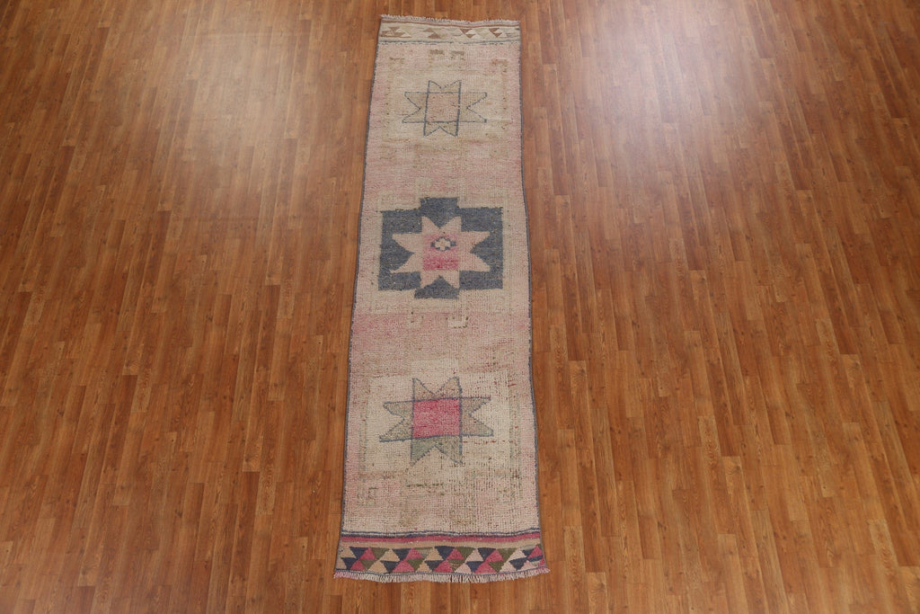 Vintage Geometric Oushak Turkish Runner Rug 3x11