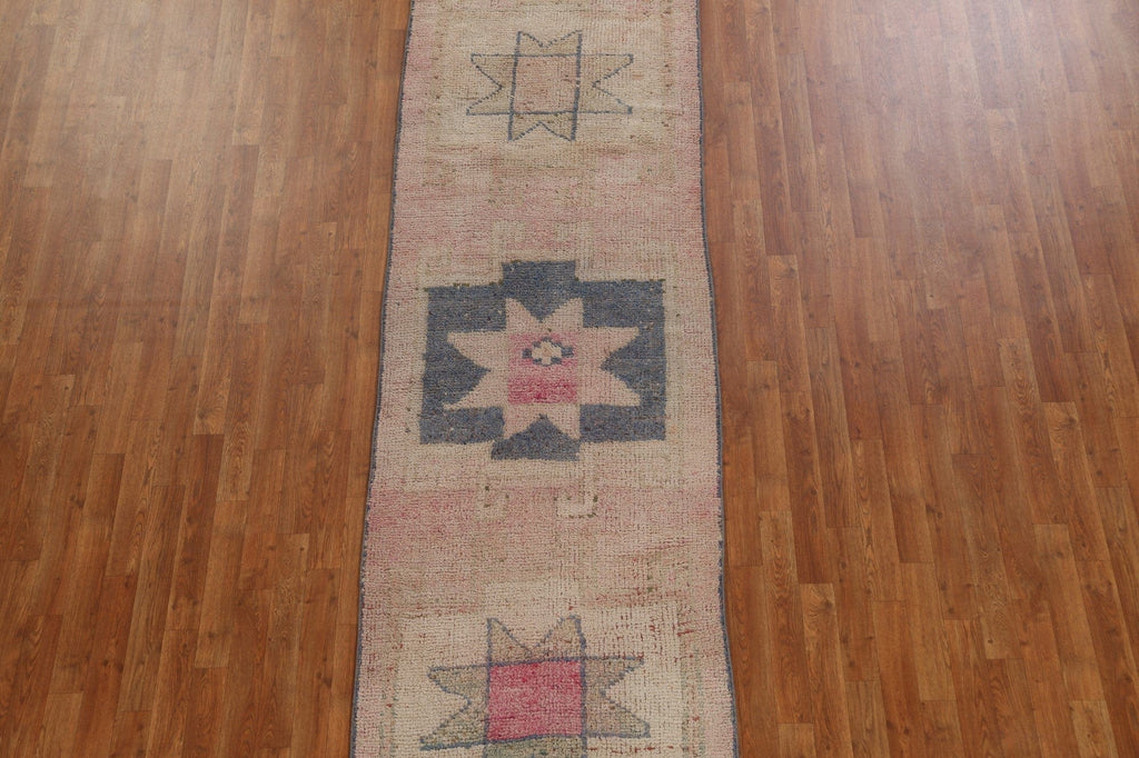 Vintage Geometric Oushak Turkish Runner Rug 3x11