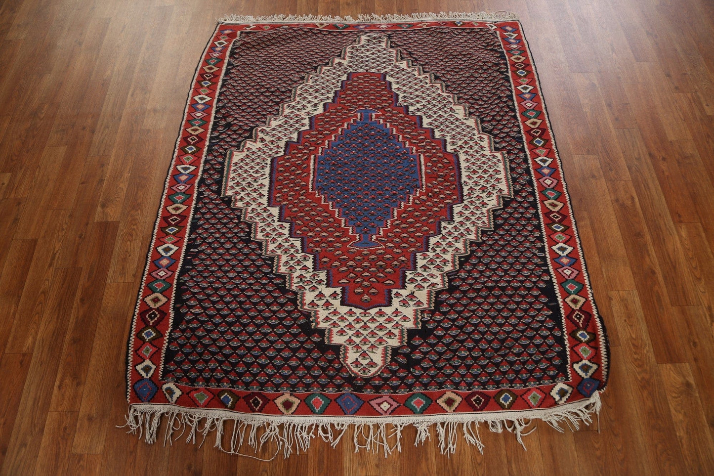 Vegetable Dye Kilim Senneh Vintage Persian Rug 4x5