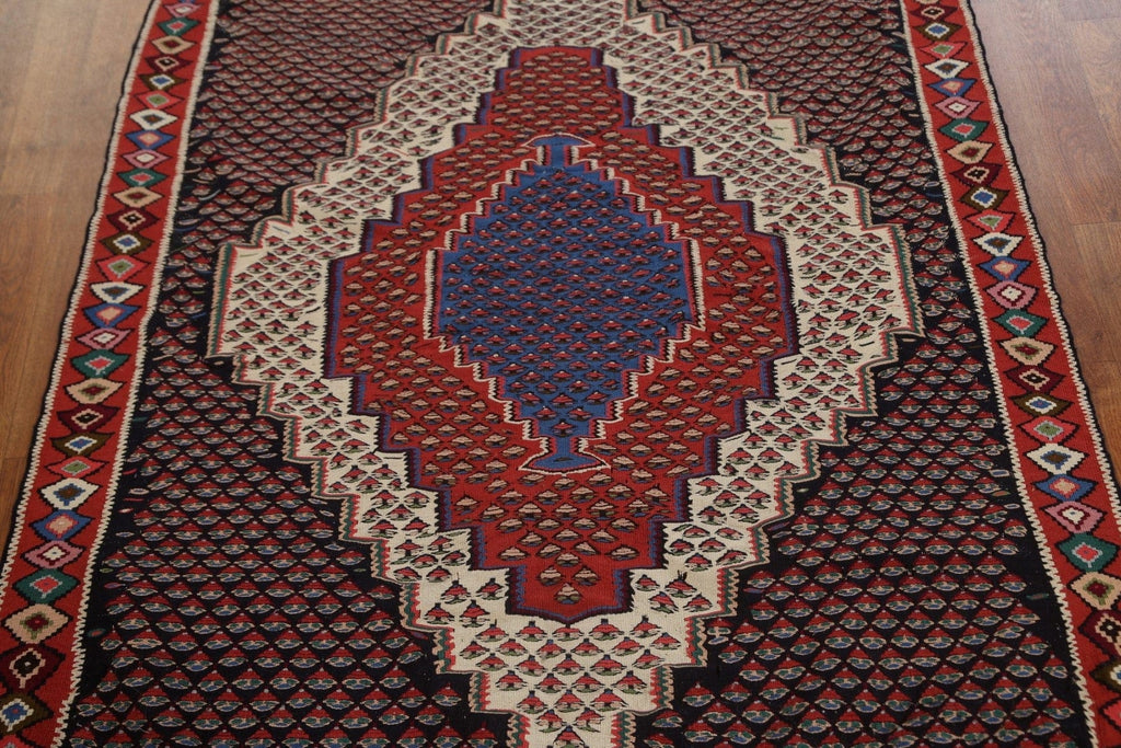 Vegetable Dye Kilim Senneh Vintage Persian Rug 4x5