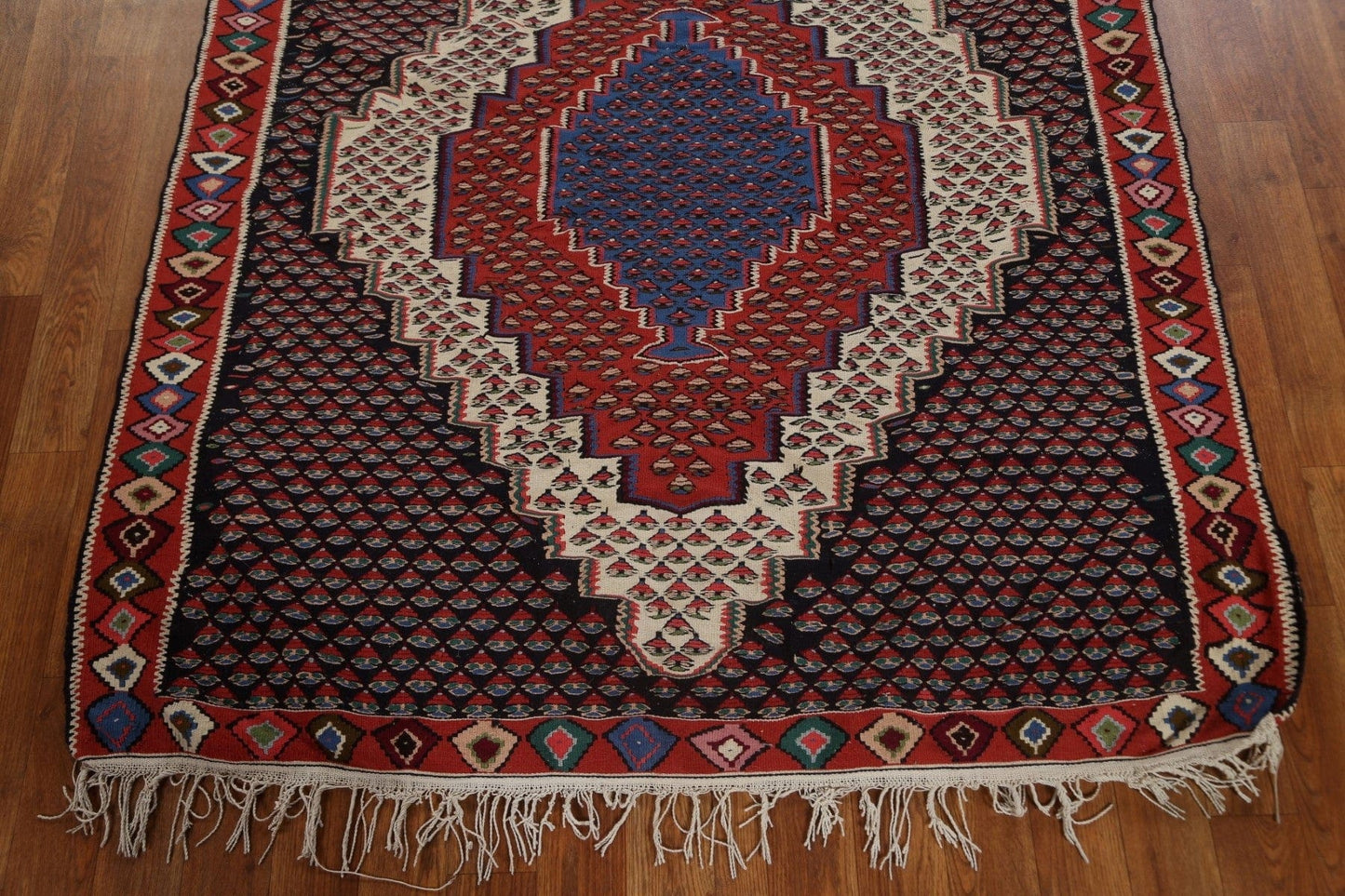 Vegetable Dye Kilim Senneh Vintage Persian Rug 4x5