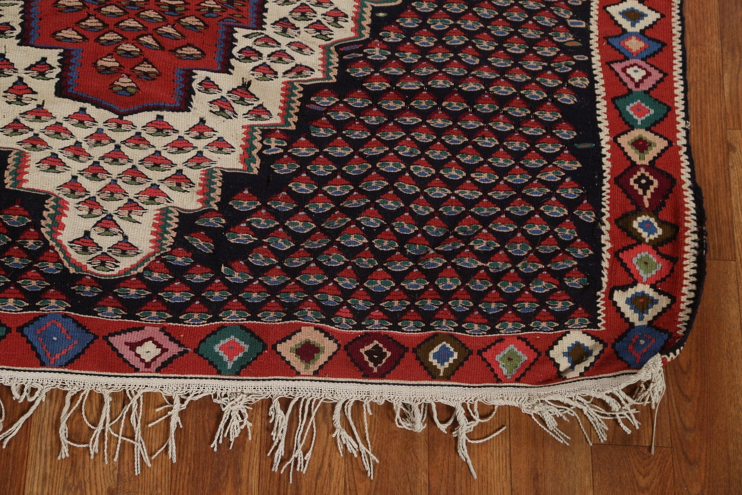 Vegetable Dye Kilim Senneh Vintage Persian Rug 4x5