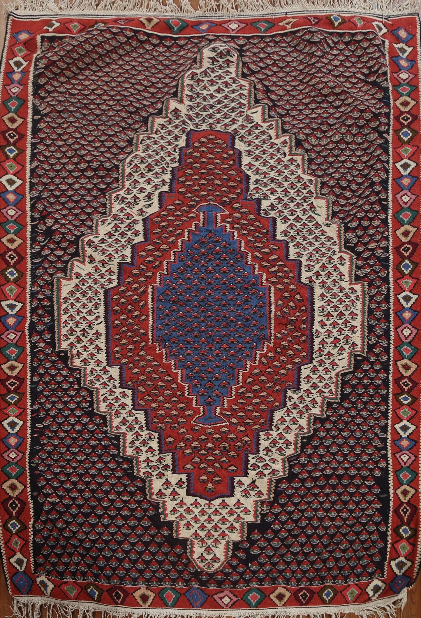 Vegetable Dye Kilim Senneh Vintage Persian Rug 4x5