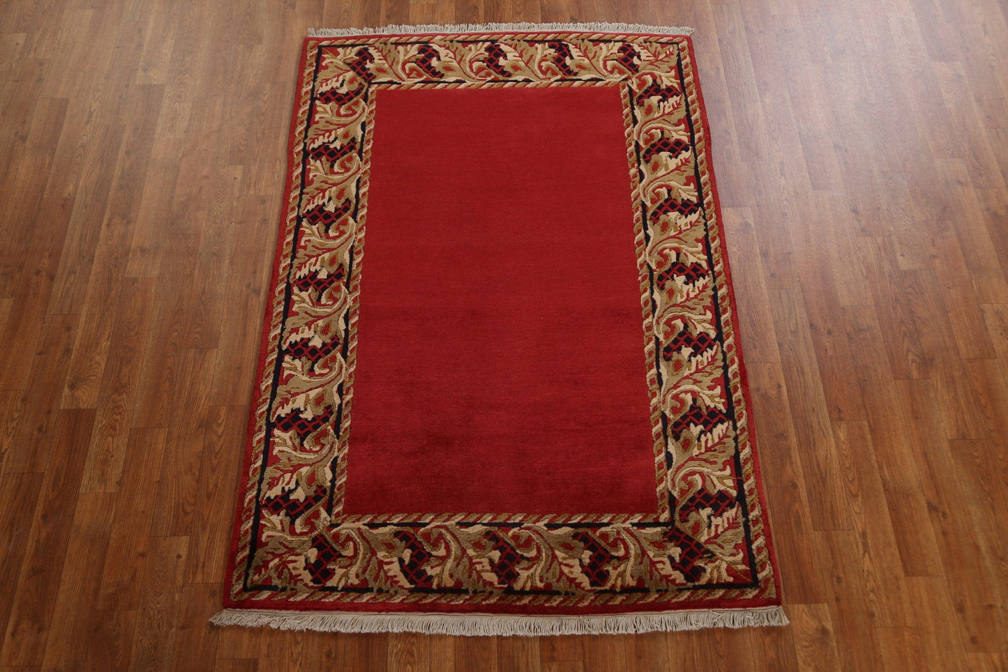 Red Bordered Nepalese Oriental Area Rug 4x5