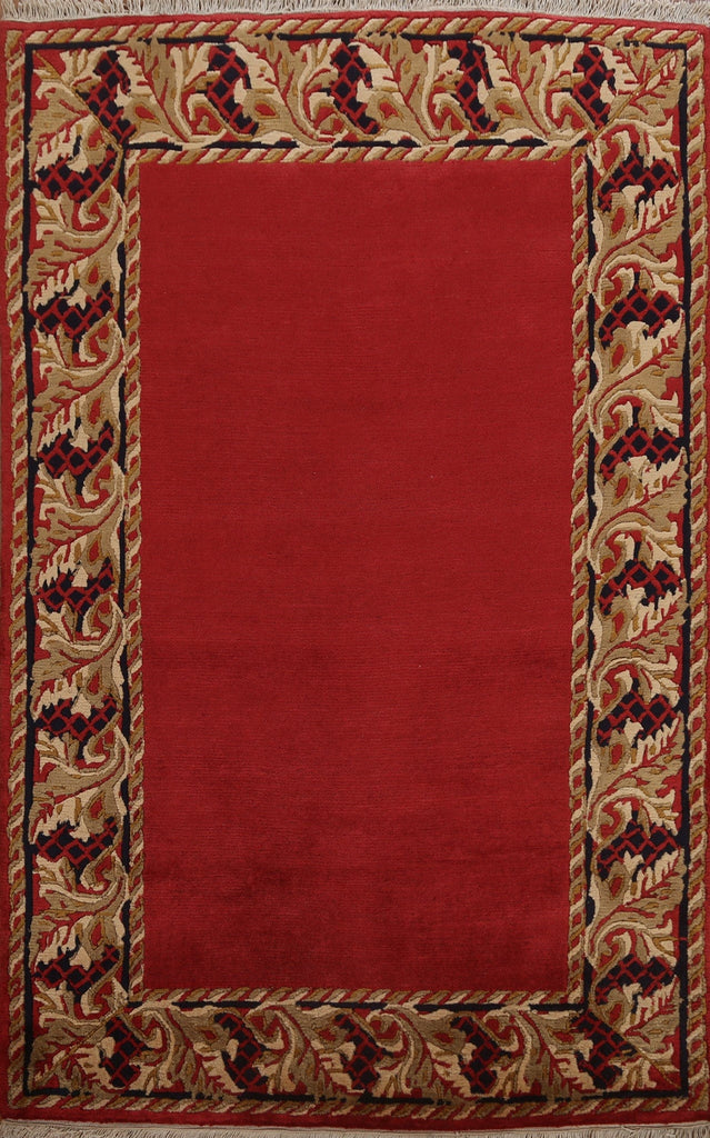 Red Bordered Nepalese Oriental Area Rug 4x5