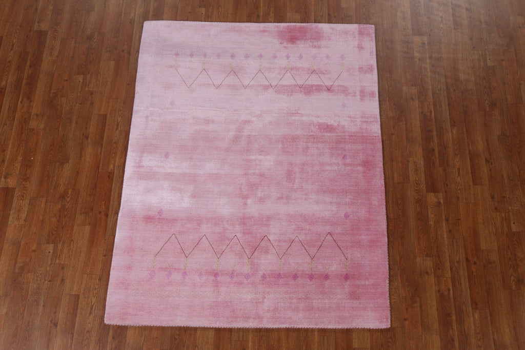 Pink Geometric Gabbeh Oriental Area Rug 5x6