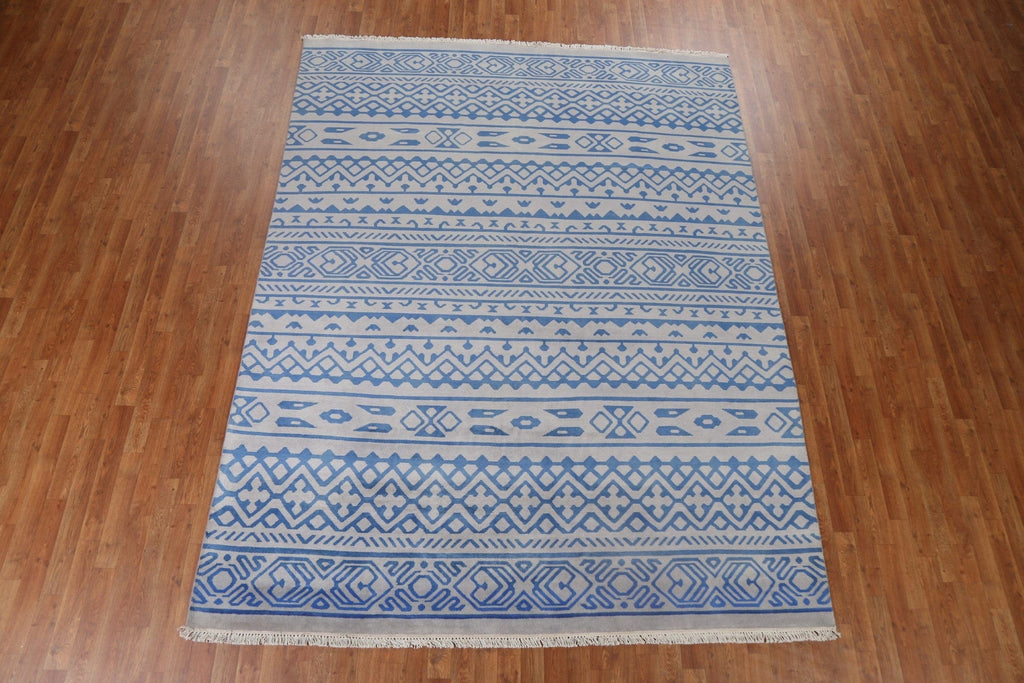 Gray & Blue Abstract Oriental Handmade Rug 8x10