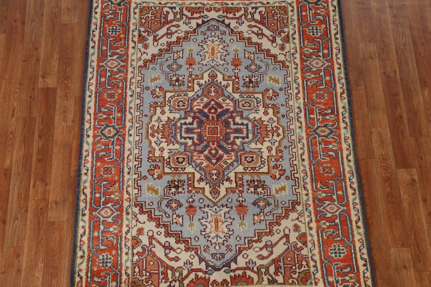 Geometric Light Blue Heriz Serapi Oriental Area Rug 4x6