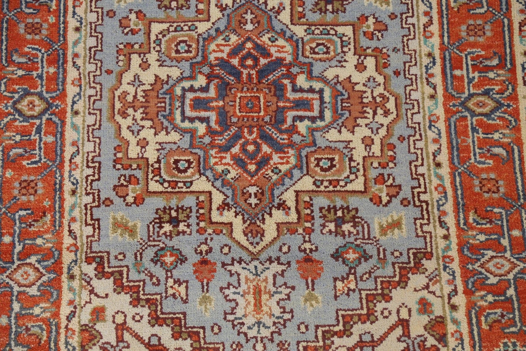 Geometric Light Blue Heriz Serapi Oriental Area Rug 4x6