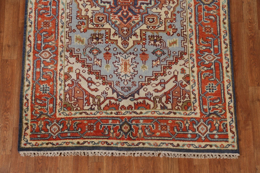 Geometric Light Blue Heriz Serapi Oriental Area Rug 4x6