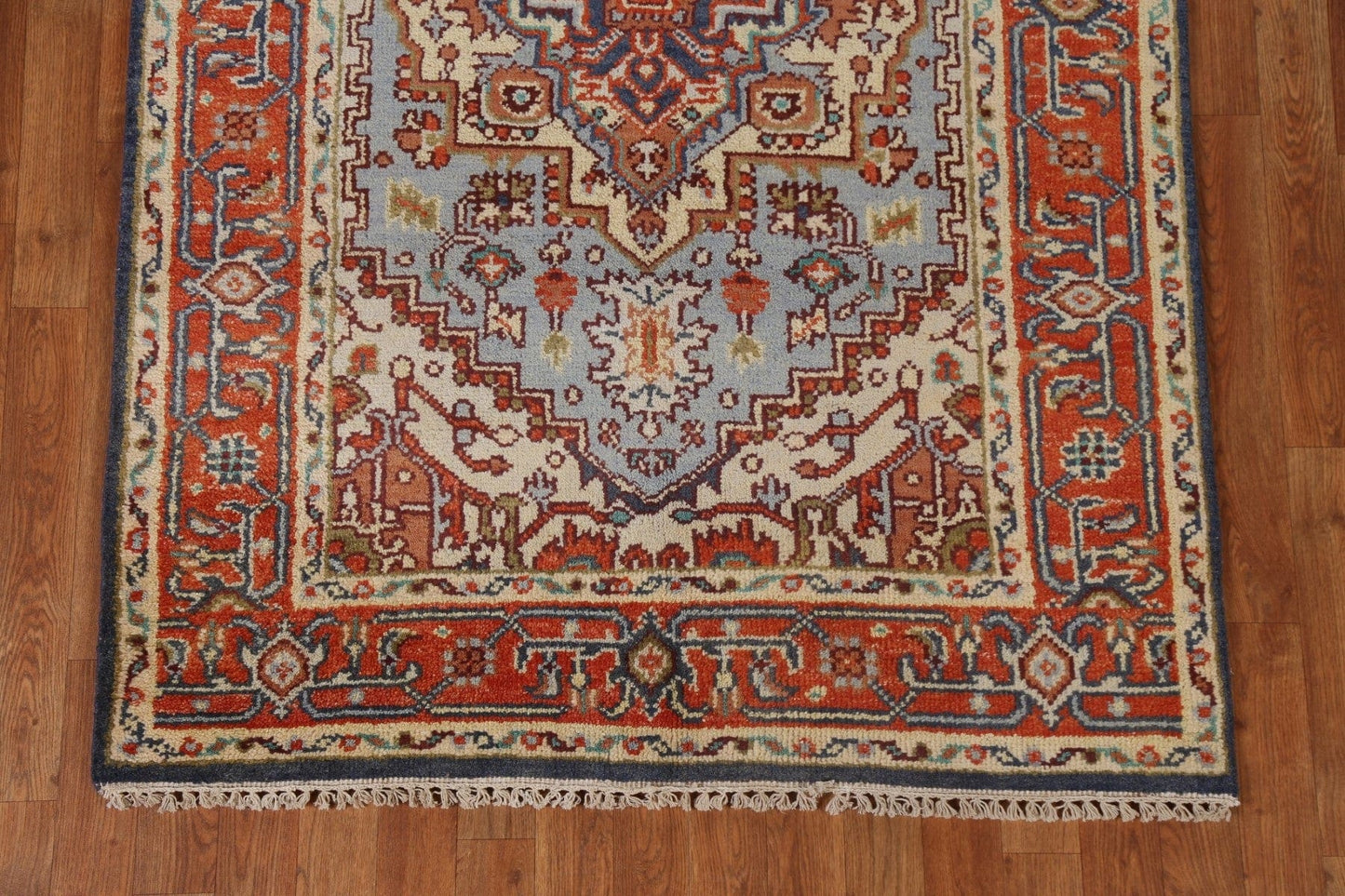 Geometric Light Blue Heriz Serapi Oriental Area Rug 4x6