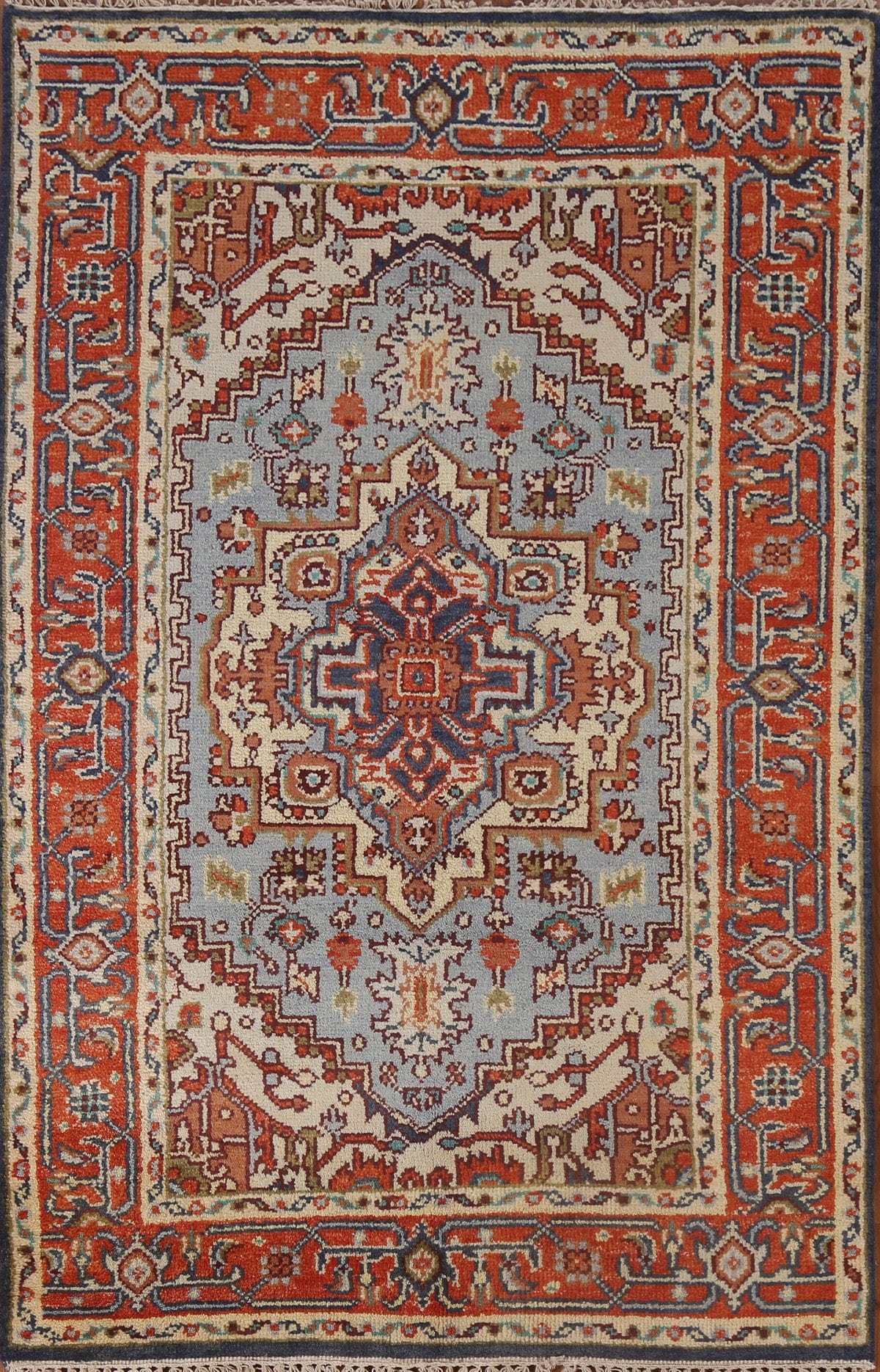 Geometric Light Blue Heriz Serapi Oriental Area Rug 4x6